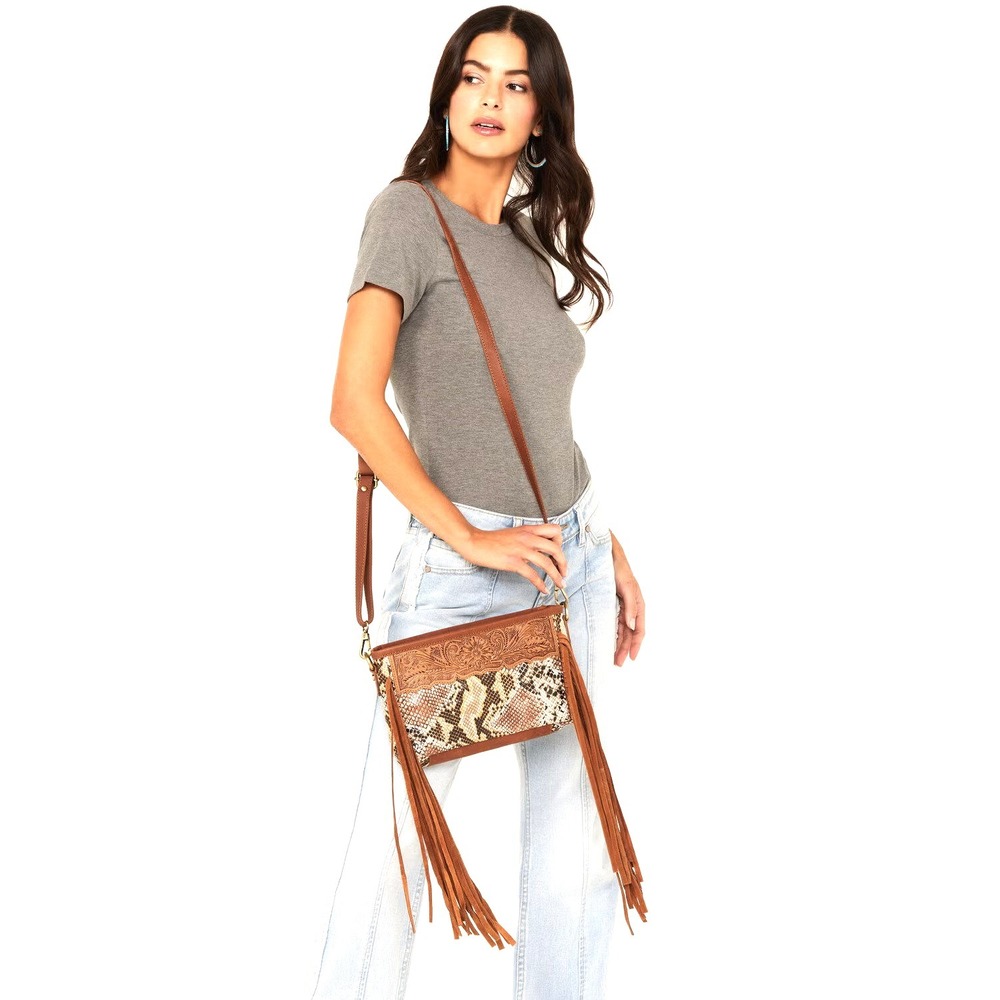 NEW Shyanne Tooled Snakeskin Fringe Crossbody Bag Purse‎ Western Cowgirl Rodeo